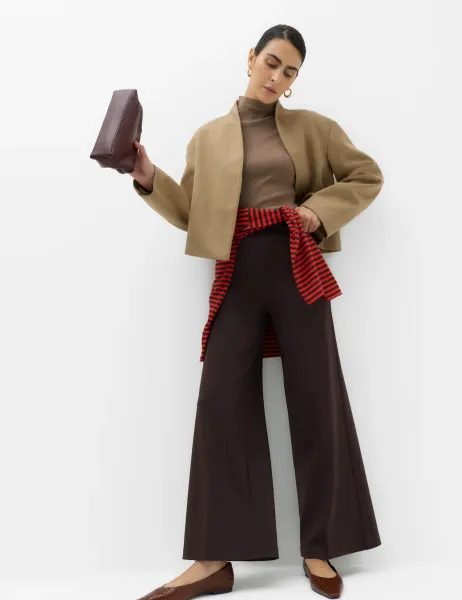 Marks & Spencer Jersey Wide Leg Trousers with Stretch Bitter Chocolate