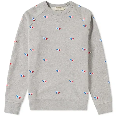 Maison Kitsuné All-Over Tricolour Fox Embroidery Crew Sweat