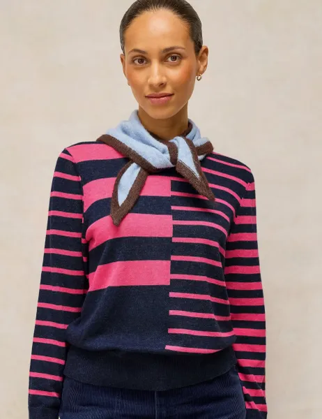 White Stuff Merino Wool Blend Striped Jumper Navy Mix