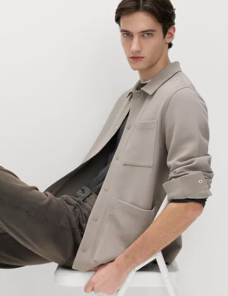 Marks & Spencer Cotton Blend Pique Overshirt Mushroom