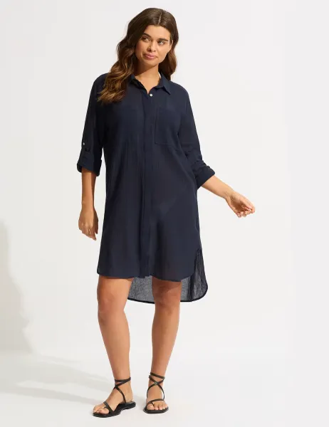 Seafolly Pure Cotton Beach Cover Up Shirt Navy
