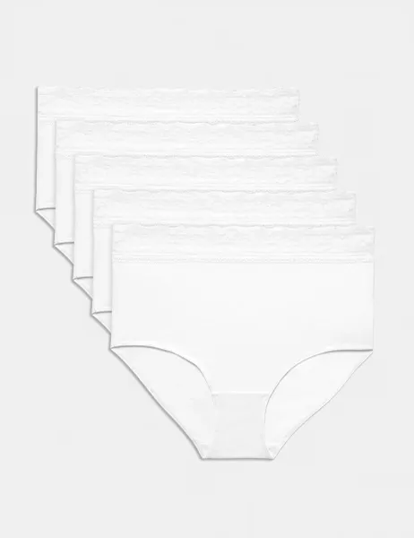 Marks & Spencer 5pk Cotton Lycra & Lace Full Briefs White