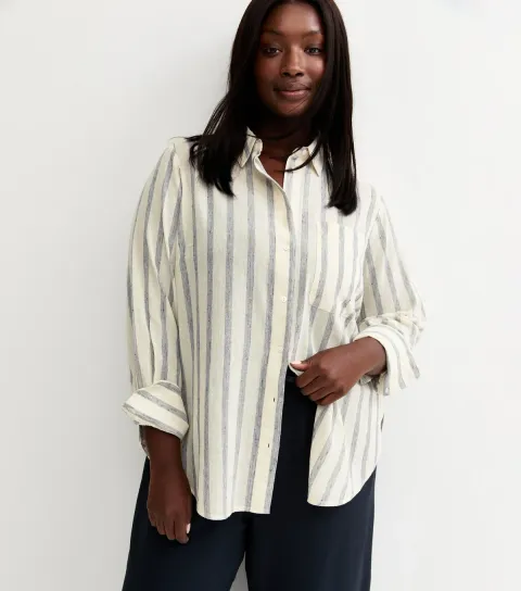 Women's Plus Size Blue Pinstripe Long Sleeve Shirt Curves