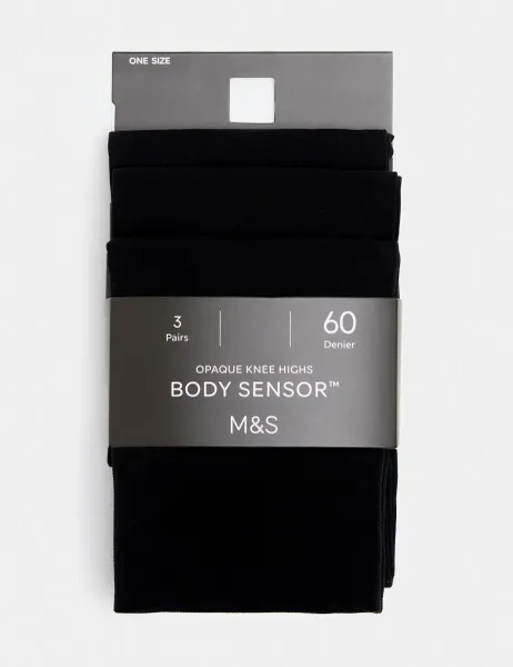 Marks & Spencer 3 Pack Body Sensor Knee High Socks Black