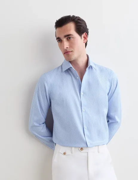 Jaeger Slim Fit Pure Cotton Striped Luxury Shirt Blue Mix