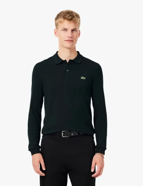 Lacoste Slim Fit Pure Cotton Long Sleeve Polo Shirt Dark Green