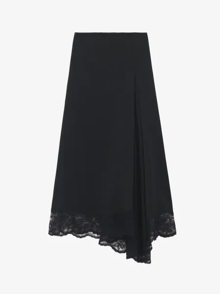 Lace Hem Asymmetric Midi Skirt