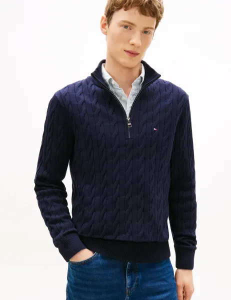 Tommy Hilfiger Classic Pure Cotton Half Zip Jumper Navy