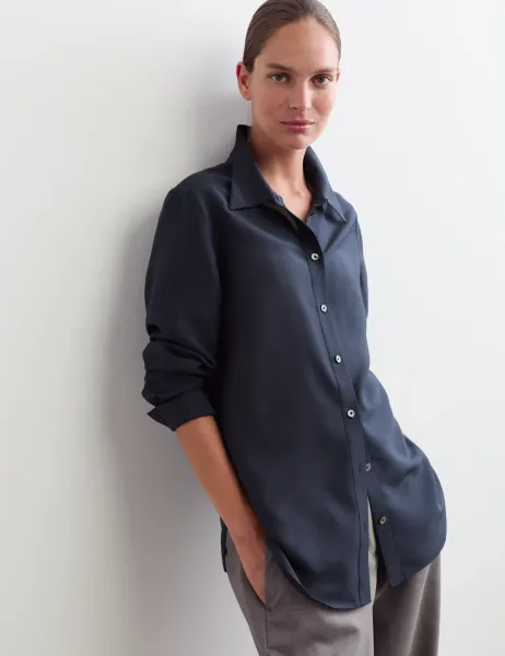 Jaeger Lyocell Rich Shirt with Silk and Wool Navy