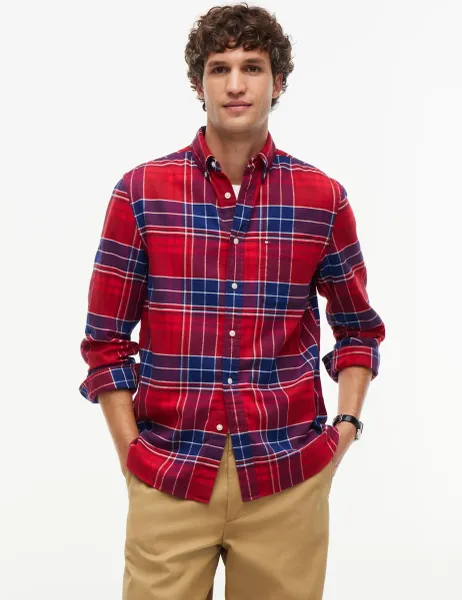 Tommy Hilfiger Pure Cotton Checked Flannel Shirt Red Mix