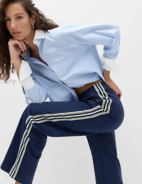 Marks & Spencer Side Stripe Straight Leg Joggers Navy Mix