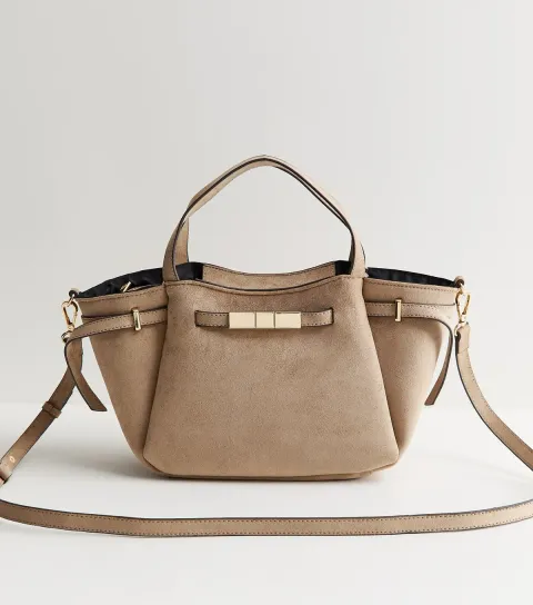 Mink Faux Suede Mini Belted Wing Tote Bag Vegan