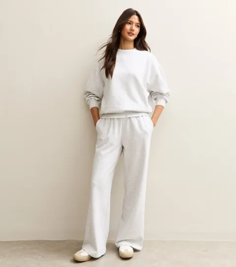 Women's Grey Marl Drawstring Wide Leg Joggers