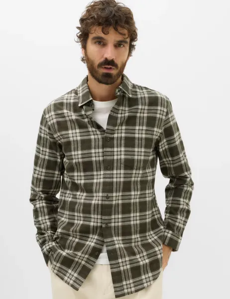 Marks & Spencer Pure Cotton Flannel Shirt Khaki Mix