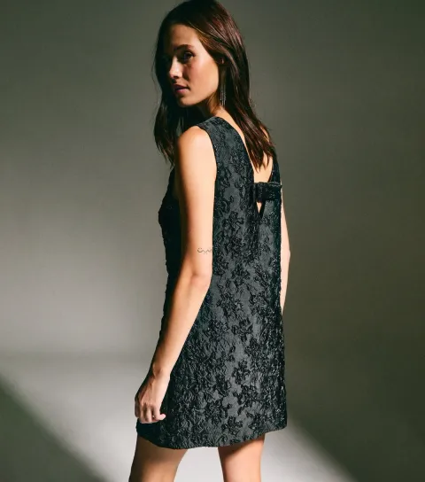 New Look Women's Black Metallic Floral Jacquard A-Line Mini Shift Dress