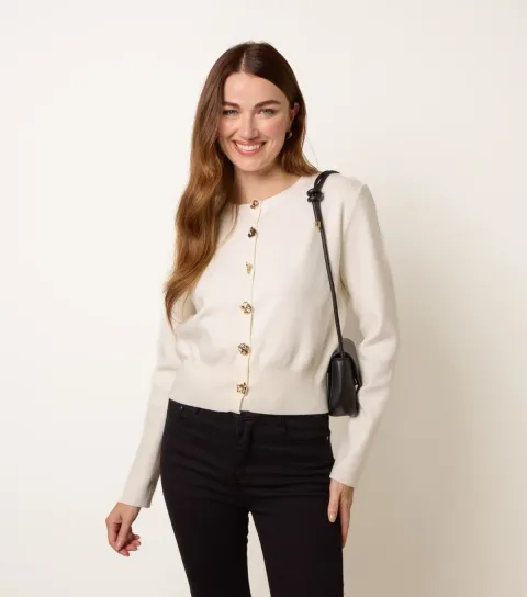 Women's White Button Detail Cardigan