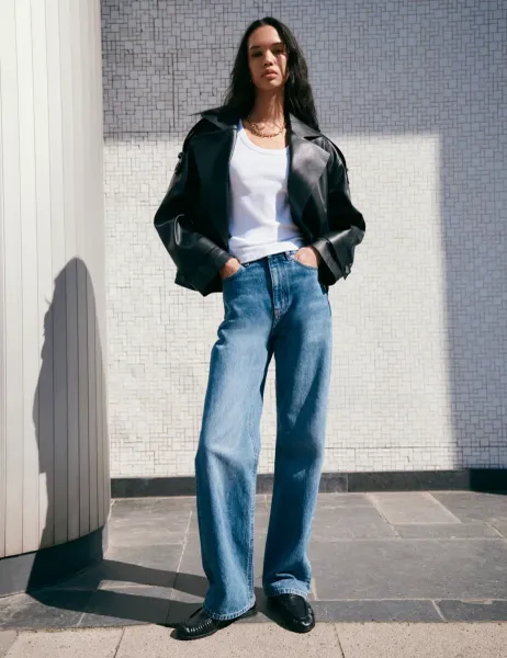 Marks & Spencer High Waisted Relaxed Straight Jeans Light Indigo
