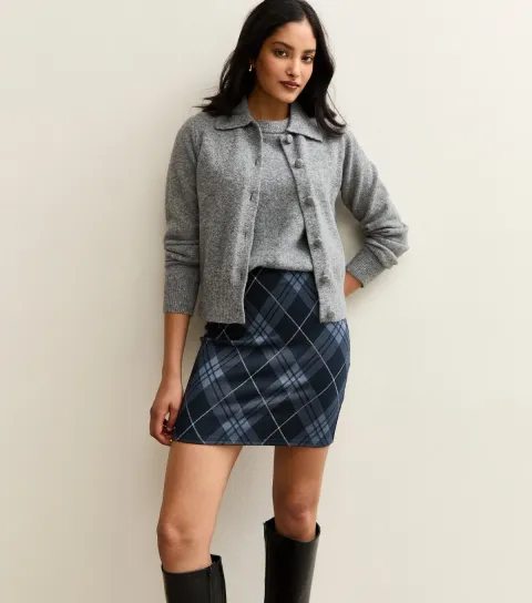 Women's Blue Jersey Check Mini Skirt