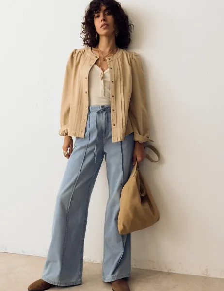 Per Una Denim Pintuck Wide Leg Jeans Light Indigo