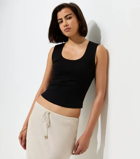 Women's Black Cotton Rich Wide Strap U-Neck Vest