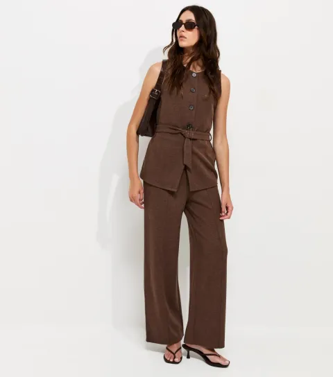 New Look Women's Dark Brown Soft Touch Belted Waistcoat
