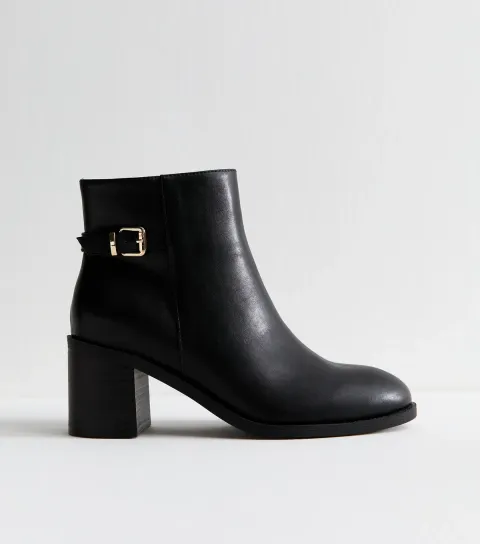 Women's Wide Fit Black Faux Leather Buckled Ankle Boots Vegan