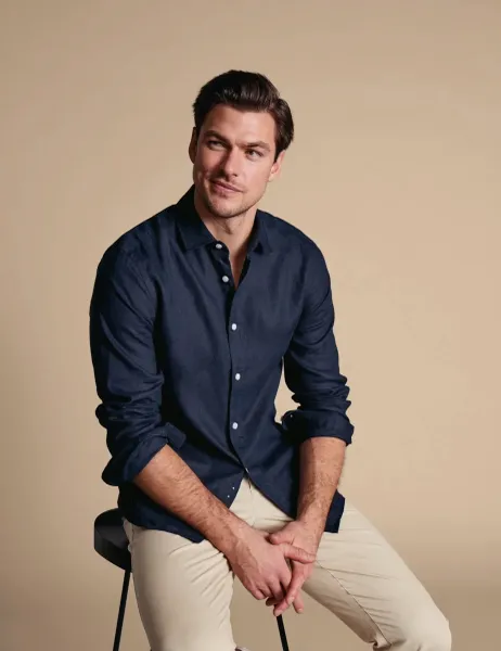 Charles Tyrwhitt Slim Fit Pure Linen Shirt Navy