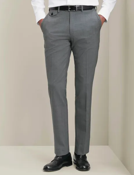 Slim Fit Wool Rich Flat Front Stretch Trousers Grey