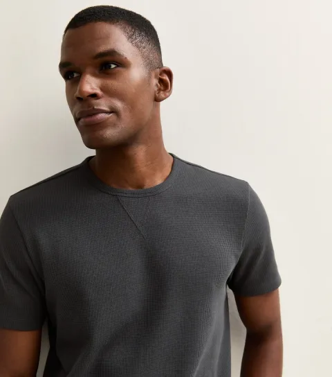 Men's Dark Grey Regular Waffle Texture T-Shirt