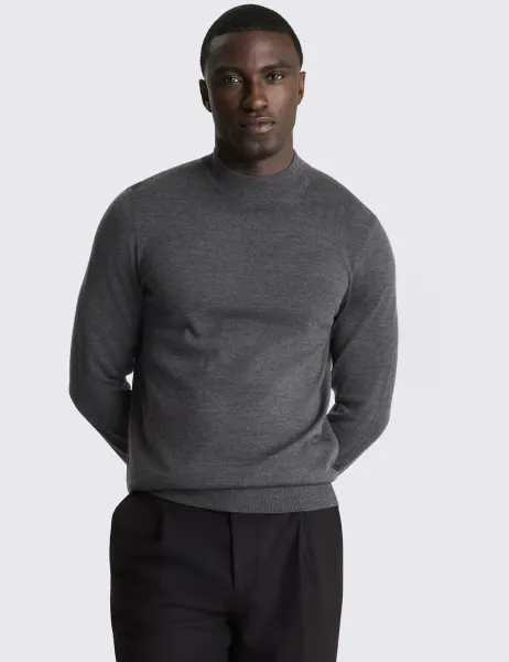 Moss Merino Wool Rich High Neck Jumper Charcoal