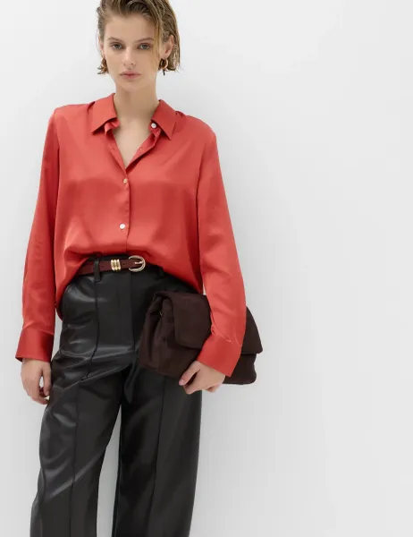 Marks & Spencer Satin Collared Button Through Shirt Paprika