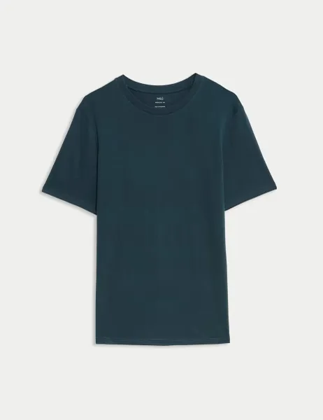 Marks & Spencer Pure Cotton Regular Fit Crew Neck T-Shirt Kingfisher