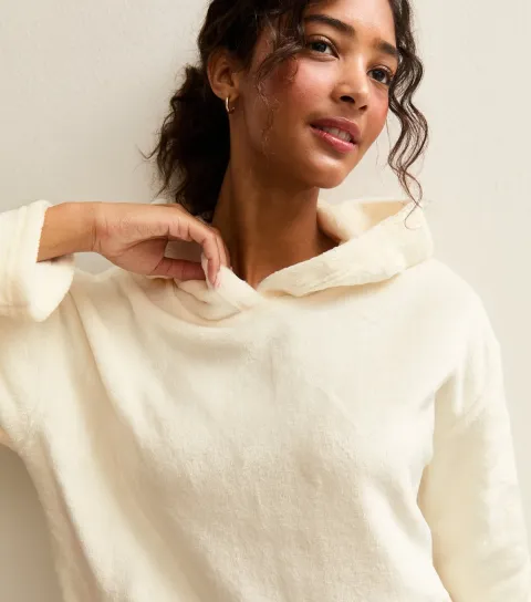 New Look Women's Off White Fluffy Relaxed Hoodie