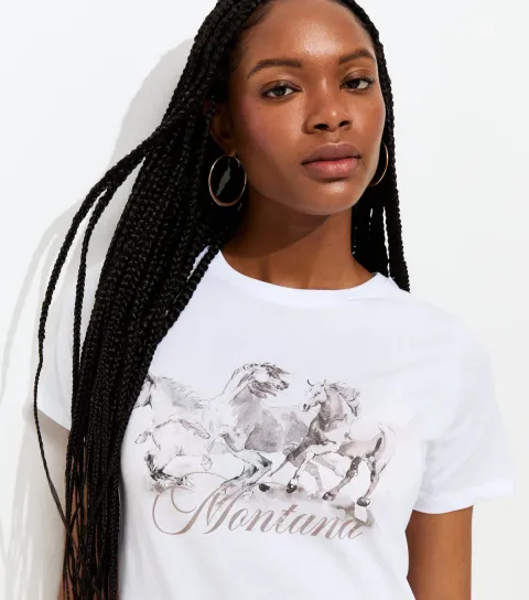 Women's White Horse Print T-Shirt