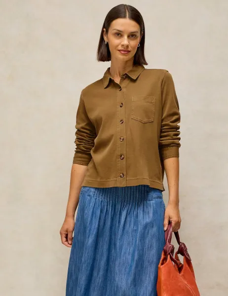 White Stuff Pure Cotton Collared Shirt Khaki