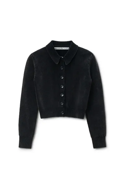 Black Cotton-Blend Chenille Cardigan