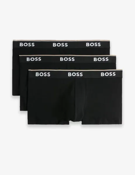 Boss 3 Pack Power Cotton Rich Logo Waistband Trunks Black