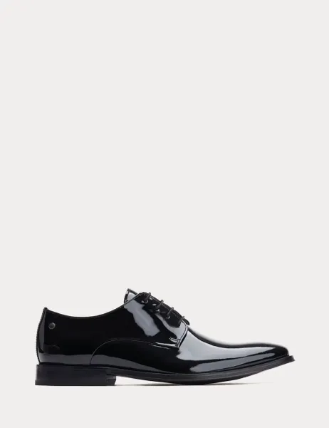 Base London Leather Patent Derby Shoes Black