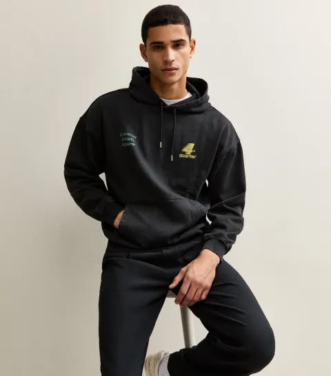 Men's Black Relaxed Athletic Logo Hoodie