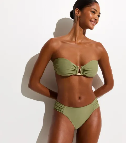 Women's Light Green Ruched Tanga Bikini Bottoms