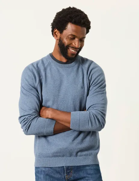 Cotton Rich Crew Neck Jumper with Cashmere Blue Denim