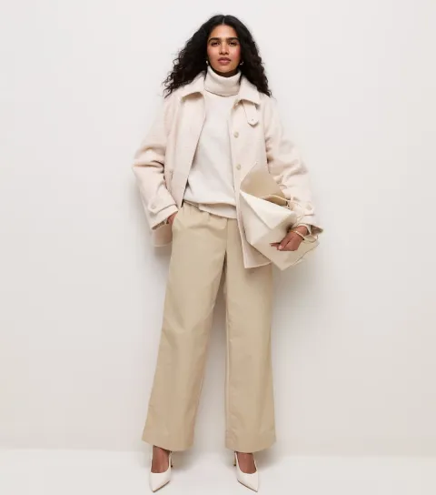 Women's Stone Woven Wide Leg Trousers