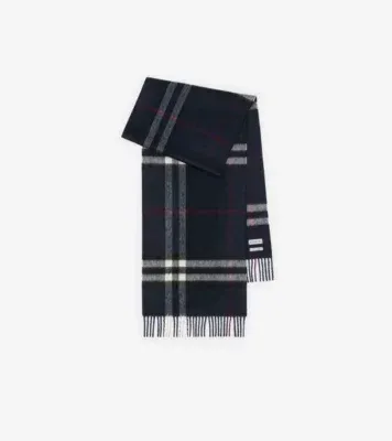 Check Cashmere Scarf in Ink blue