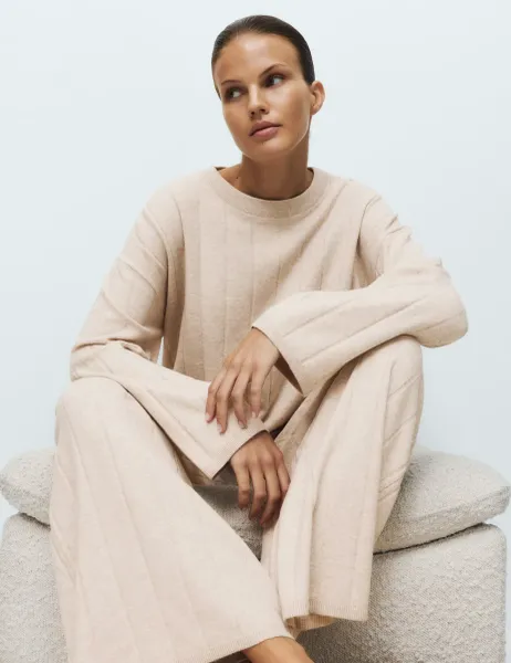M&S X Kelly Hoppen Knitted Long Sleeve Pyjama Top Neutral