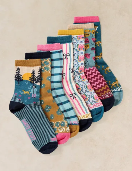 White Stuff 7 Pack Cotton Rich Day Of The Week Socks Pink Mix
