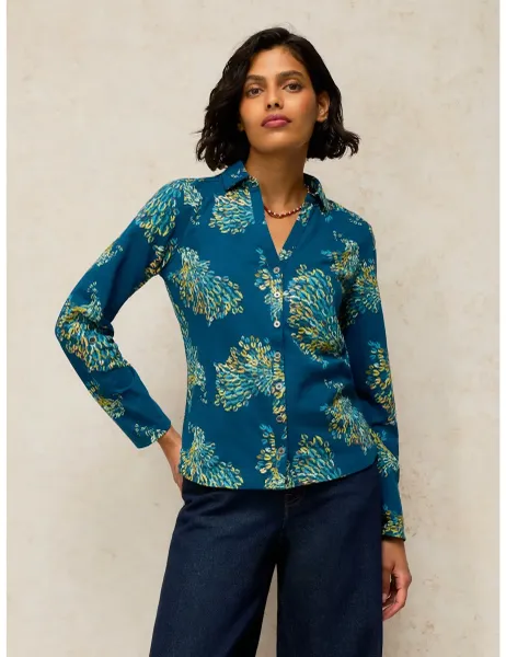 White Stuff Pure Cotton Foil Print Collared Shirt