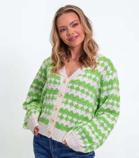 Women's Green Graphic Stitch Cardigan