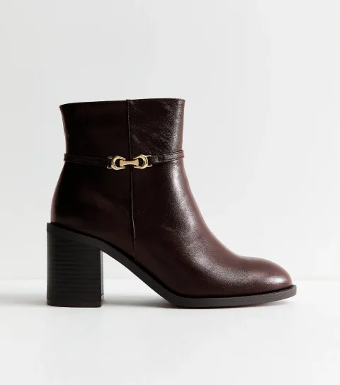 Women's Extra Wide Fit Dark Brown Buckle Block Heel Ankle Boots Vegan