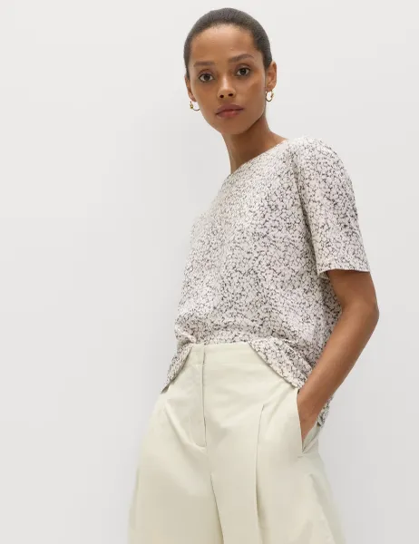 Marks & Spencer Cotton Modal Blend Printed T-Shirt White Mix