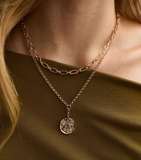 2 Layer Chain Eye Charm Necklace